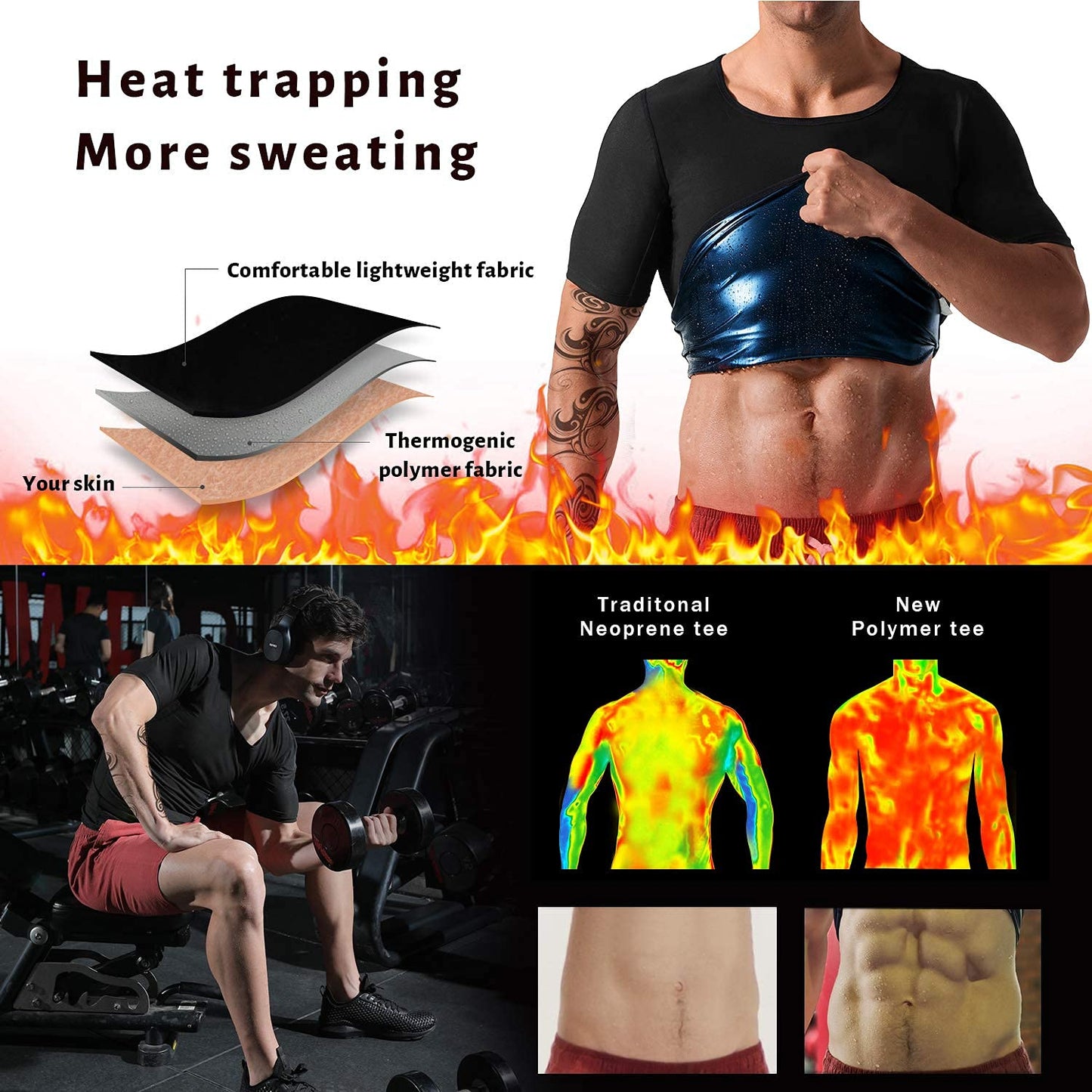 QZSH Men Sauna Shirt Sweat Suit Slimming Vest Workout Tank Top Waist Trainer Shaper(BH6004-01-M)