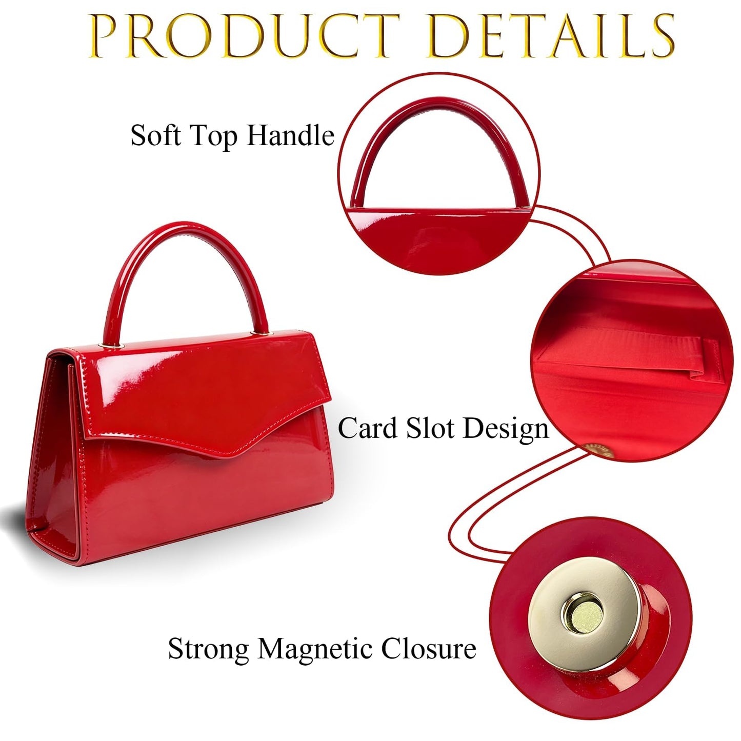 BYWAUQI Evening Clutch Purses for Women Patent Leather Purse Black Clutch for Formal Prom Wedding Party Brida Cocktail(Red)