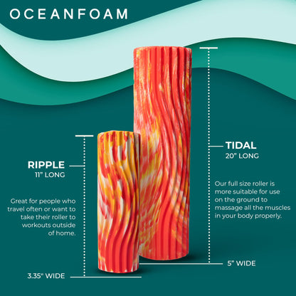 Oceanfoam Tidal Roller - Black Marbled - Muscle Massage Foam Roller for Back Pain & Stretching - Firm and Ergonomic Wide Wave Textured - Yoga, Athletics, & Wellness - Full Size, 20" x 5"