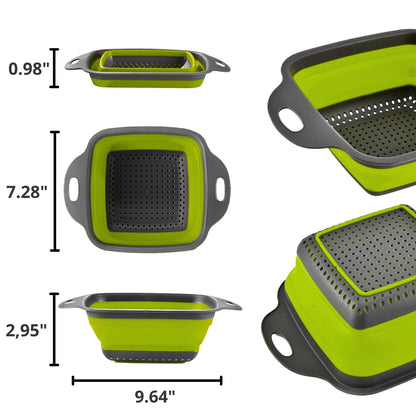 Small Collapsible Colander with Plastic Handles Round Silicone Kitchen Strainers Foldable Kitchen Strainer Perfect for Draining Pasta Vegetable and Fruit Green
