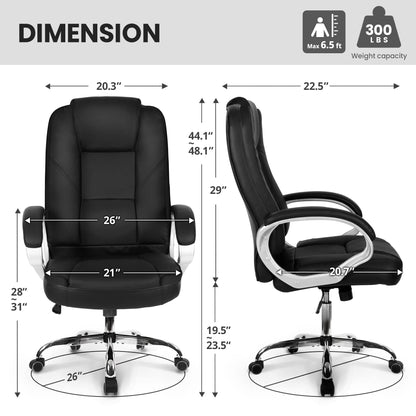 NEO CHAIR Office Desk Ergonomic Gaming Chair High Back Adjustable Computer Chair with Wheels and Lumbar Support Comfy Leather Executive Swivel (Jet Black)