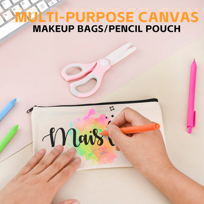 pabues 14 Pieces 8 x 4.7 Inch Blank Craft DIY Canvas Pen Pencil Case- Cotton Canvas Invoice Bill Bag Makeup Bags Cosmetic Bag Multipurpose Travel Toiletry Pouch with Black Zipper