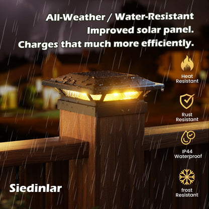 SIEDiNLAR 4x4 Solar Post Cap Lights 16 LEDs 2 Modes 3.5x3.5 4x4 Wooden Vinyl Post Light Waterproof Outdoor for Deck Fence Garden Patio Decor, Warm/Cool White (12 Pack, Black)
