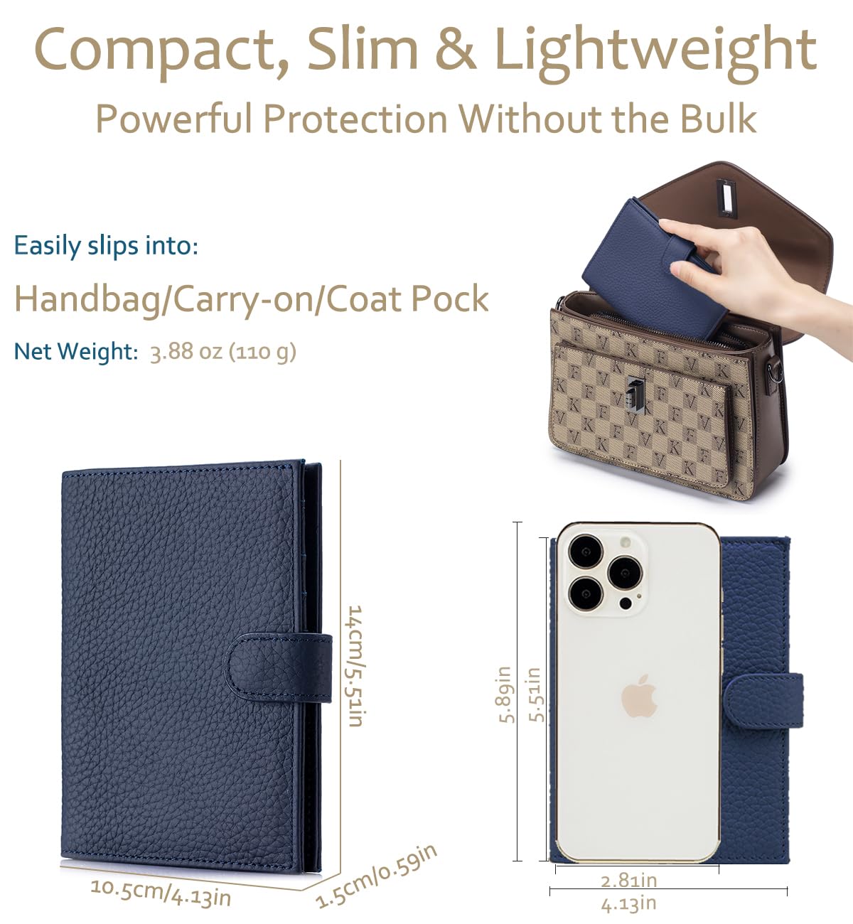 LnxLtw RFID Leather Passport Holder for Travel Women & Men – Slim Passport Wallet for Womens with Card Slots, Zippered Coins Pocket and Cash Holder Mother's Day Gift (Sapphire Blue)