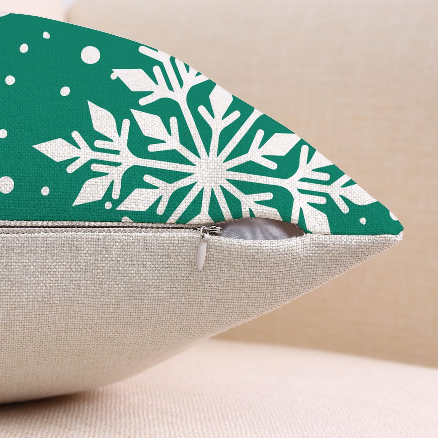 Gujiahone Green Christmas Pillow Covers 18x18 Inch Set of 2 Snowflakes Linen Square Winter Holiday Decoration Cushion Case for Sofa Couch Bed Living Room (Green)