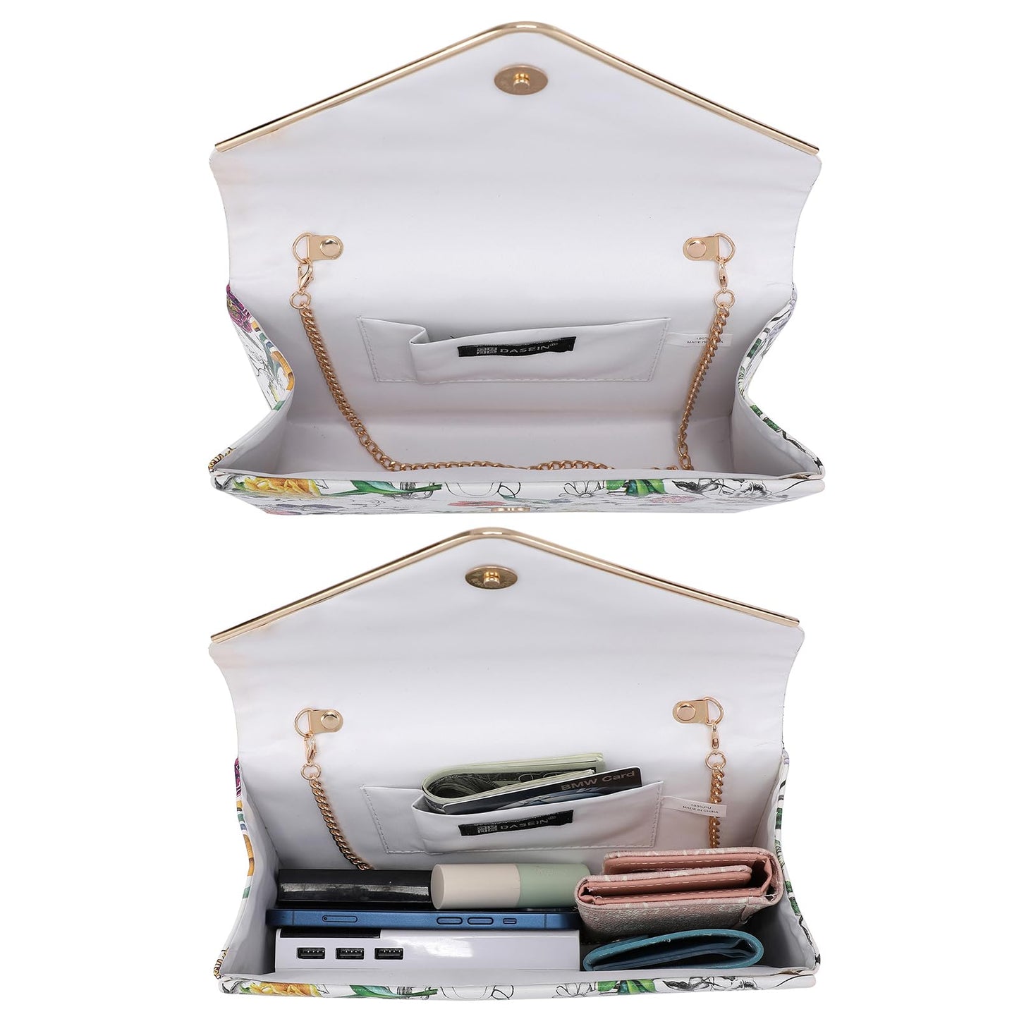 Dasein Women's Evening Clutch Bags Formal Party Clutches Wedding Purses Cocktail Prom Clutches (White Floral)