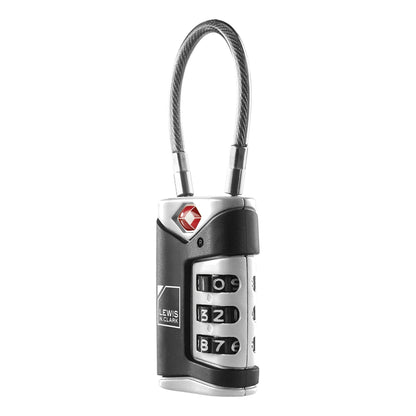 Lewis N. Clark TSA Approved Luggage Lock + Steel Cable for Suitcase, Carry On, BackPack, Laptop Bag + Purse, Perfect For Airport, Hotel or Gym - Set + Reset Your Own Combo, Black