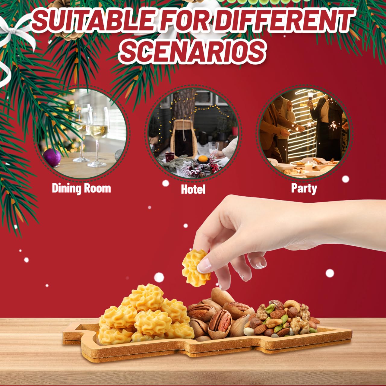 MAGICLULU 1pc Wooden Christmas Tree Serving Tray Wooden Appetizer Tray Christmas Serving Dish Tree Snack Candy Dish Plate for Home Kitchen (Size C