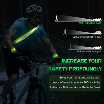 Reflective Sash for Night Walking, High Visibility Running Safety Gear with 2Pcs Reflective Armbands, Adjustable Cross-Body Reflective Belt for Men Women Kids, Essential Gear for Jogging Dog Walking