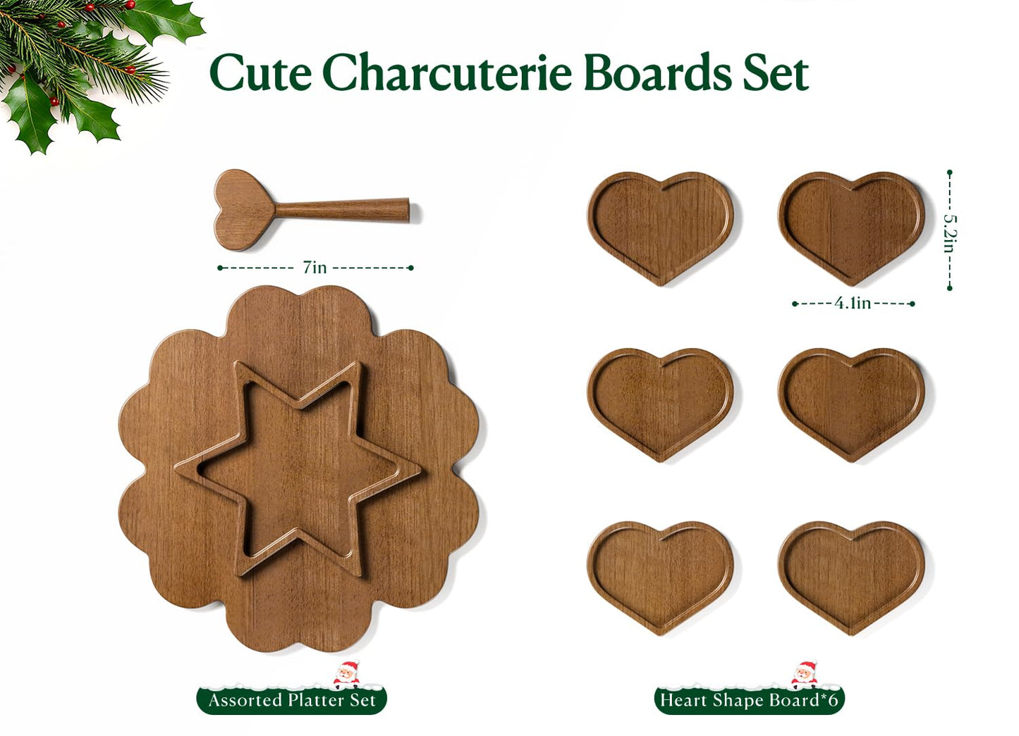 Dofira Charcuterie Board and Serving Set, Heart Shaped Christmas Funny Charcuterie Board with Handle, House Warming Gifts New Home, Wedding Gift for Couple, Bridal Shower Gift, White Elephant Gifts