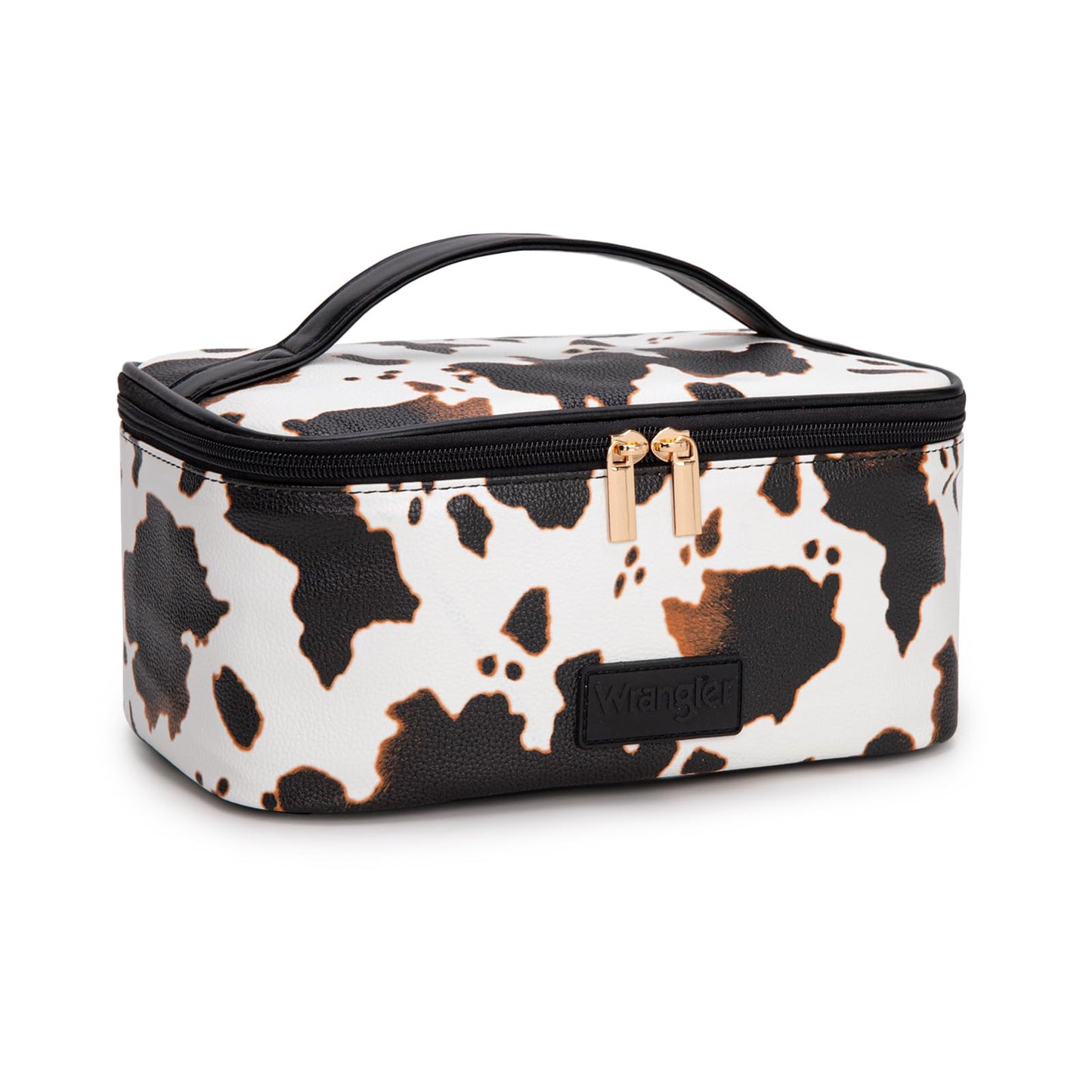 Montana West X Wrangler Travel Makeup Bag 2pcs Set Large Cosmetic Bag with Makeup Brush Holder Portable Make Up Organizer Cute Toiletry Bag with Divider and Handle for Women