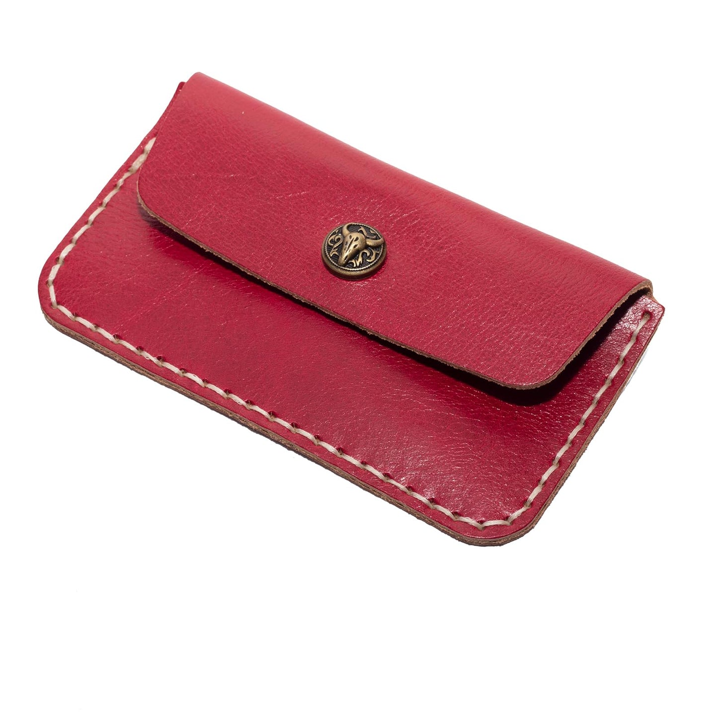 Handcrafted Premium Grey Leather Card Holder Wallet - Slim Design with Secure Closure (red)