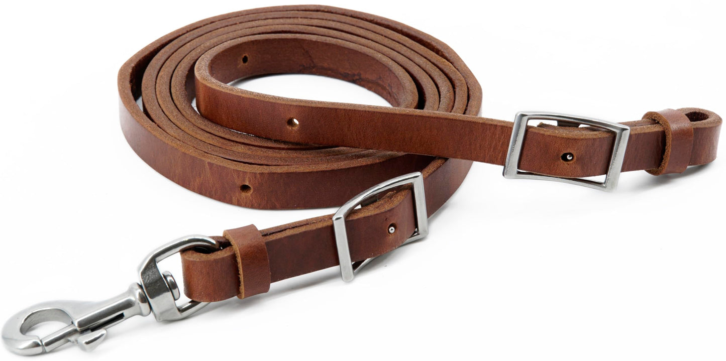 Jeereal Heavy Harness Leather Western Roper Rein,Barrel Reins for Horses, Round Trail Rein,Stainless Steel Hardware,Rich Brown,5/8" x 7'