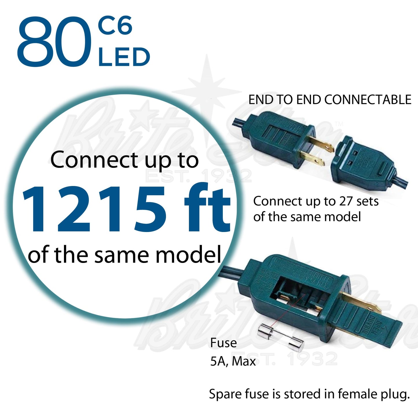 Brite Star 80 Lt LED C6 Faceted Light with Green Wire, Pure White