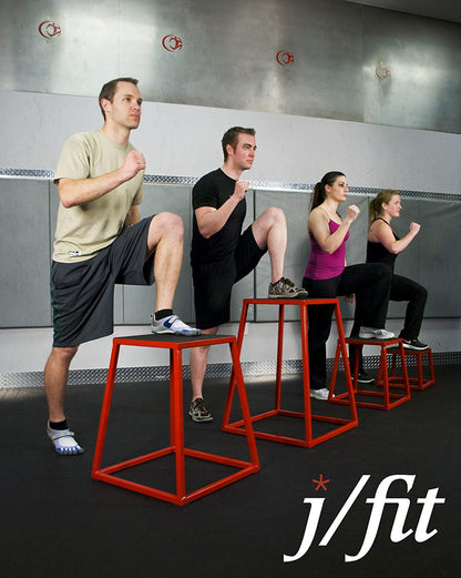 JFIT Plyometric Jump Box Set of 4 - 12", 18", 24", 30", Red/Black