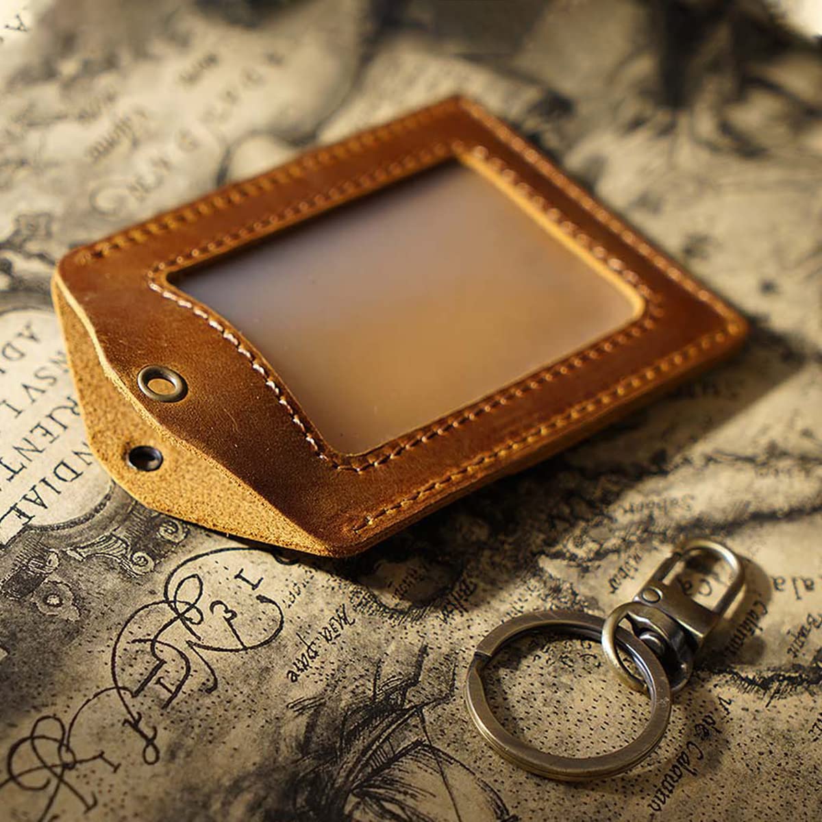 Badge Holder- Vertical Genuine Leather ID Badges Holder Durable Keychain ID Card Holder with Heavy Duty Neck Lanyard for Office, School, Conferences