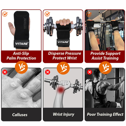 Weight Lifting Straps, Triple Leather Weightlifting Gym Wrist Straps, Gym Grips for Deadlifts, Pull-Ups, Powerlifting, Anti-Slip Gloves with Thickened Padding, Fitness Gifts for Men & Women - Pair