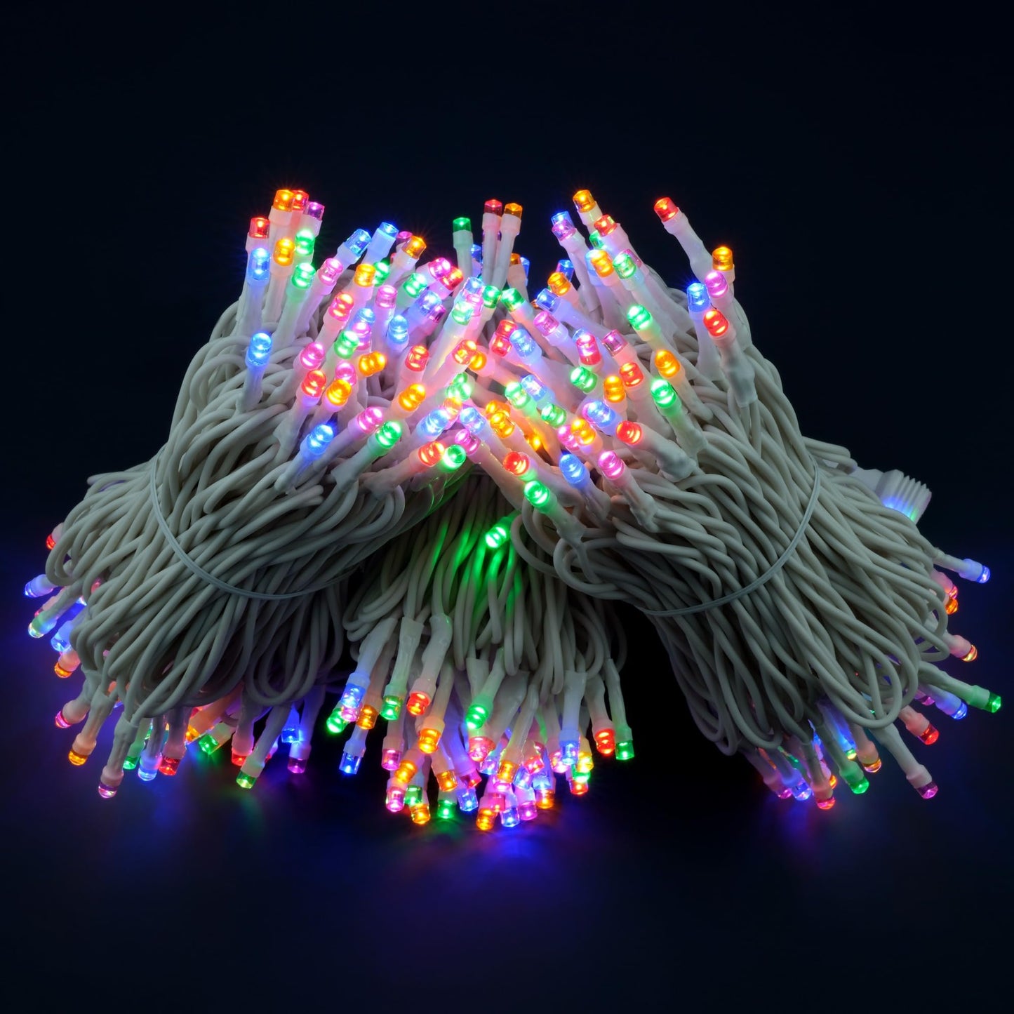 YULETIME 100 ft 300 Count Multicolor LED String Lights with 8 Models Adapter, White Wire Wide Angle 5mm Christmas Lights (Multicolor - White Wire)