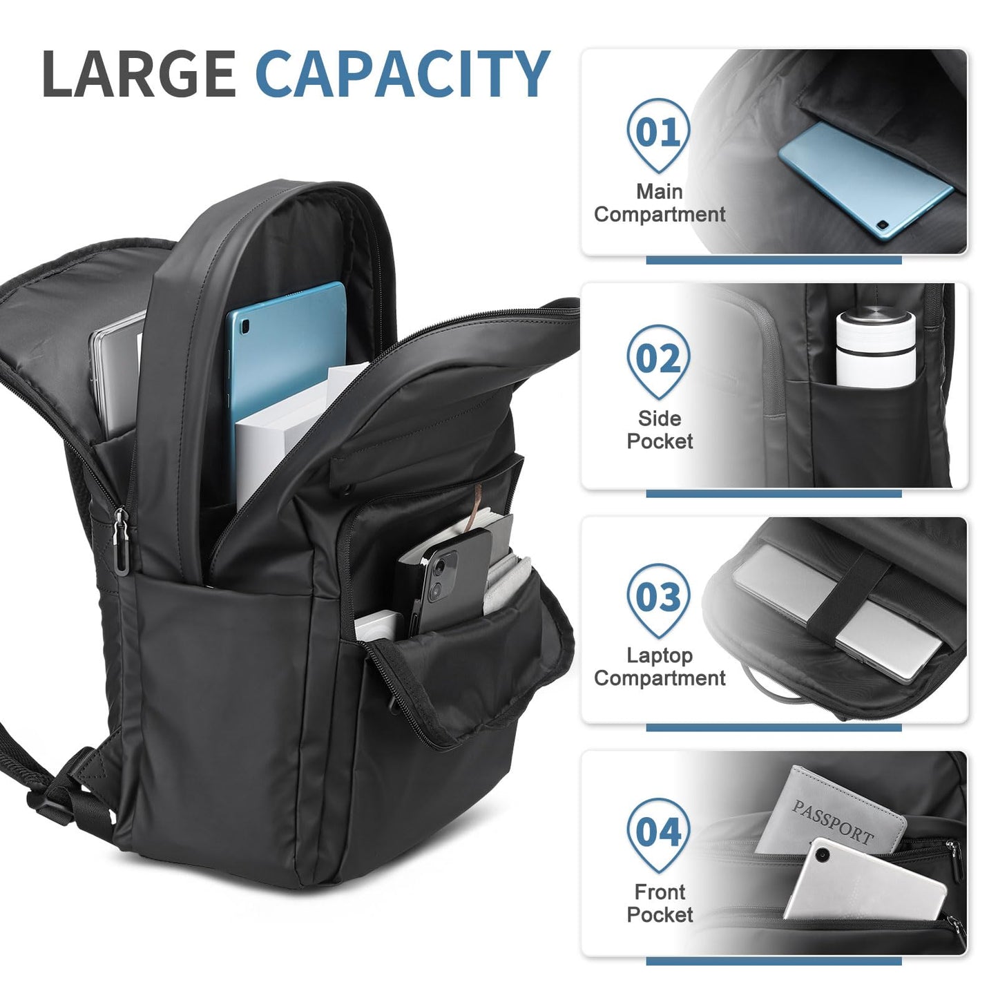 SUIKIHUM 16 Inch Laptop Backpack for Men, Business Work Backpack for Everyday Commute, Waterproof Travel Office Computer Bag, Black