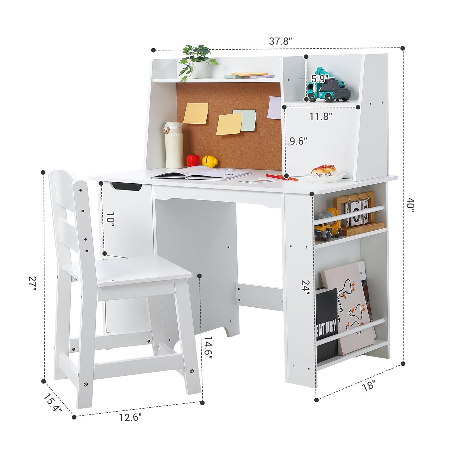 Garvee Kids Desk and Chair Set, Wooden Study Table with Storage Shelf, Bulletin Board for Children 3-8