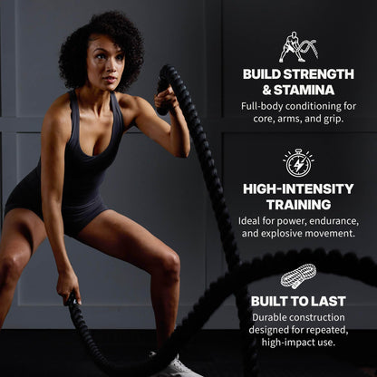 SPRI Battle Rope - Weighted Rope for Strength Training, Working Out, and High-Intensity Workouts for Building Stamina and Endurance - Durable Conditioning Rope - 18ft Long with 1.5" Thickness