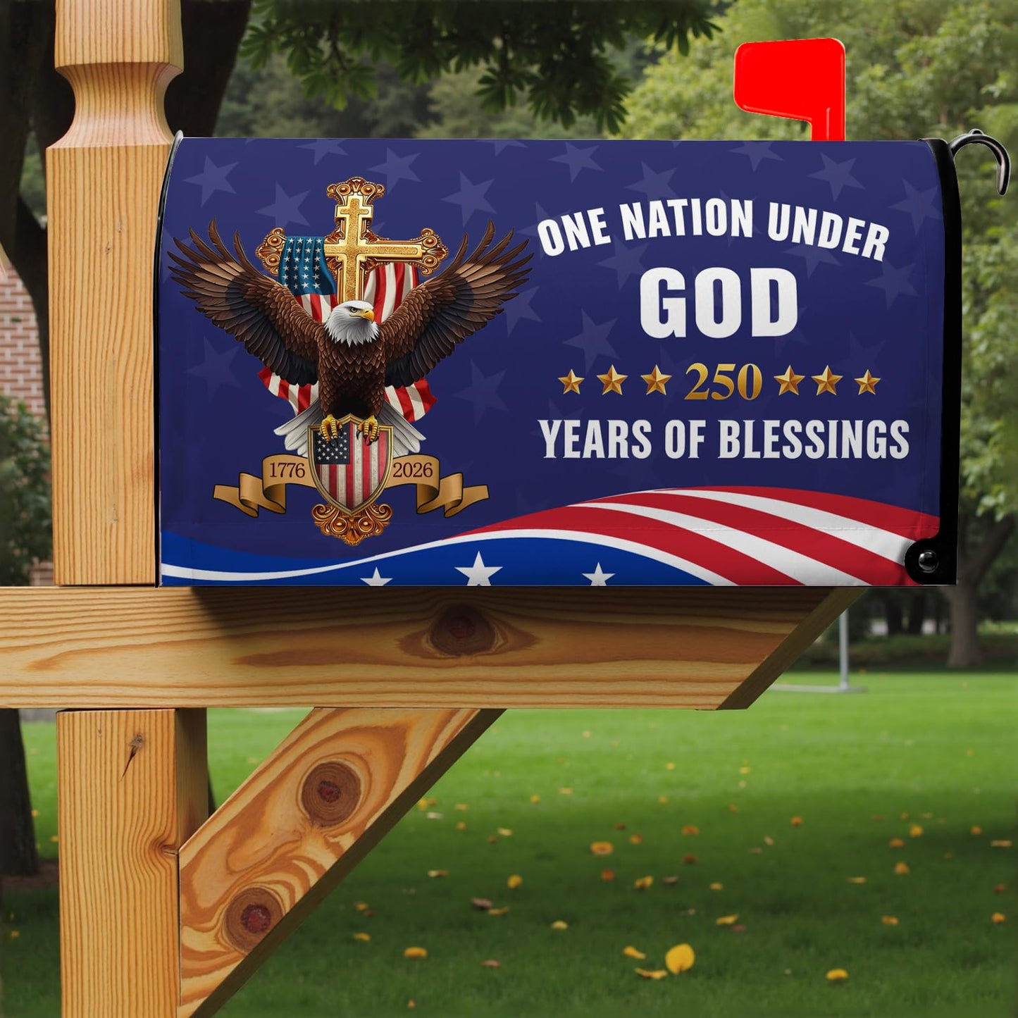 Ancordivo 4th of July Patriotic Mailbox Covers Magnetic Standard Size 21 x 18 Inch 250th Anniversary 1776-2026 One Nation Under God Mailbox Wraps Post Letter Box Cover for Garden Yard Decor