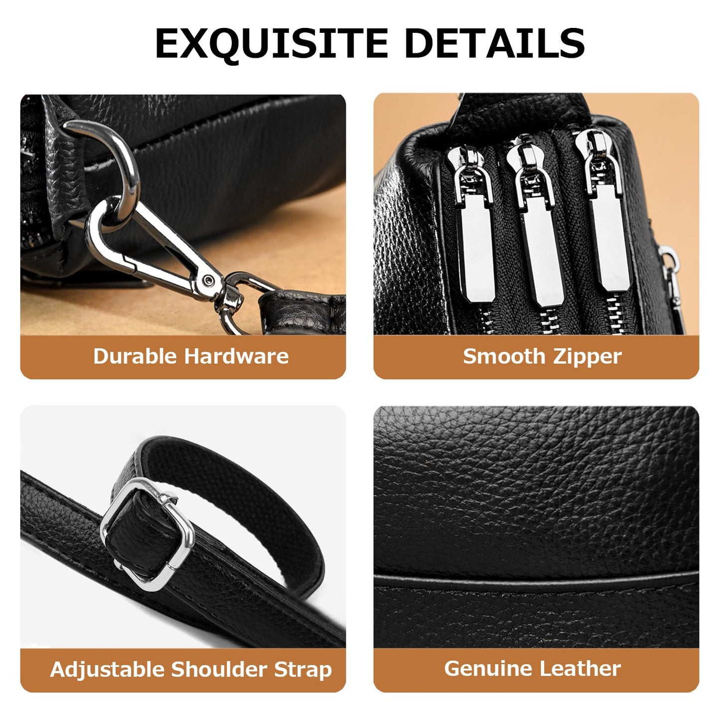 Genuine Leather Purses for Women Crossbody Bags Small Shoulder Handbags Trendy Clutch Cross Body Phone Purses, Brown