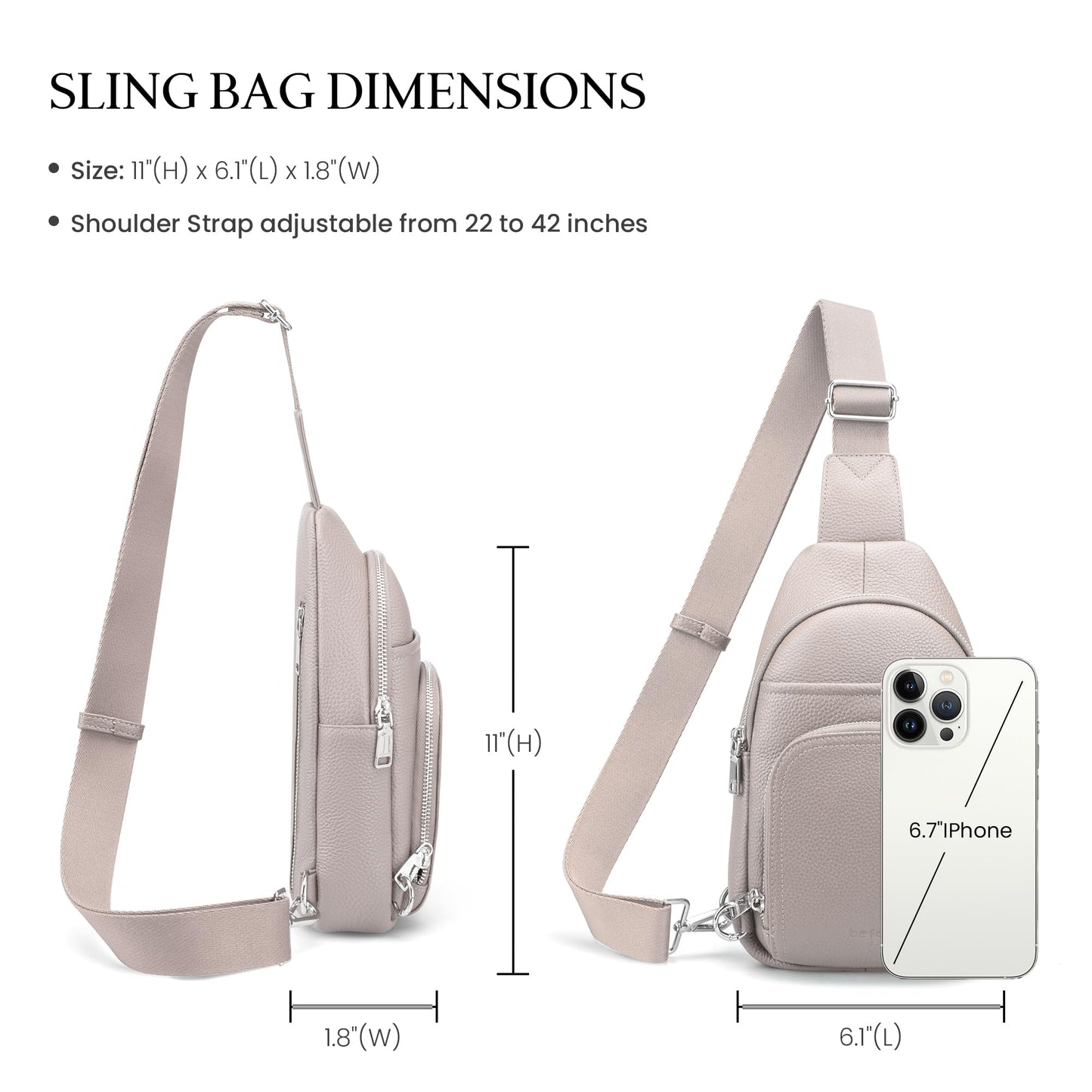 befen Genuine Leather Small Crossbody Sling Bag for Women Anti-Theft Crossbody Chest Bags Purse with Built in RFID Wallet for Travel Beige Grey