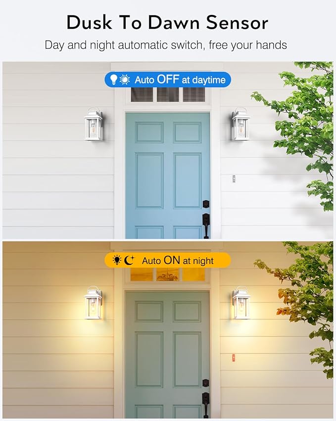 VIANIS White Porch Lights Outdoor, Modern Dusk to Dawn Exterior Lighting Fixtures Wall Mount for House, 100% Aluminum Waterproof Outdoor Wall Sconce Lantern with Tempered Glass for Garage, Front Door