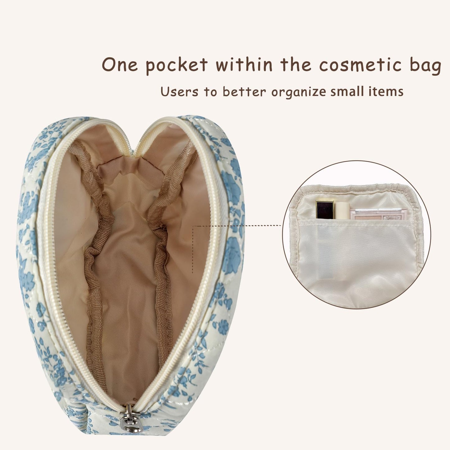RSRSLEII Small Quilted Cosmetic Pouch for Purse, Mini Cotton Makeup Bag with Compartments, Cute Zipper Lipstick Holder for Women (01Bear)