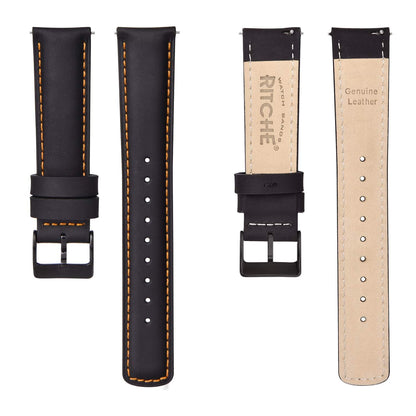 Ritche Christmas Gift 18mm Watch Band Compatible with Timex Expedition Fossil Seiko Leather Watch Bands for Men Women Black Watch Strap Orange Stitching, White Elephant Gifts, Stocking Stuffers for Men, Father's Day gifts