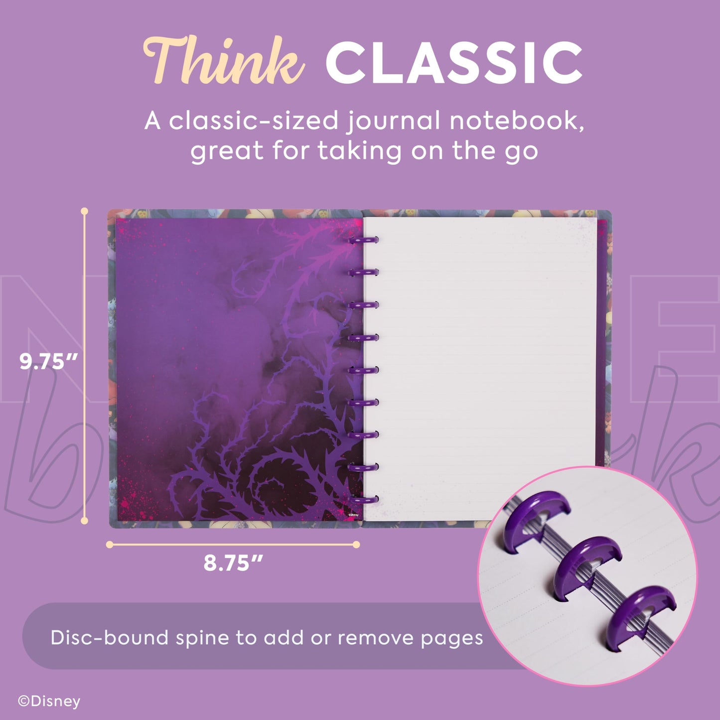 Happy Planner Disney Villains Notebook for Office, School or Journaling, Disc-Bound Notebook, Classic Size, 7" x 9.25", 60 Dot-Lined Pages, Made for Mayhem
