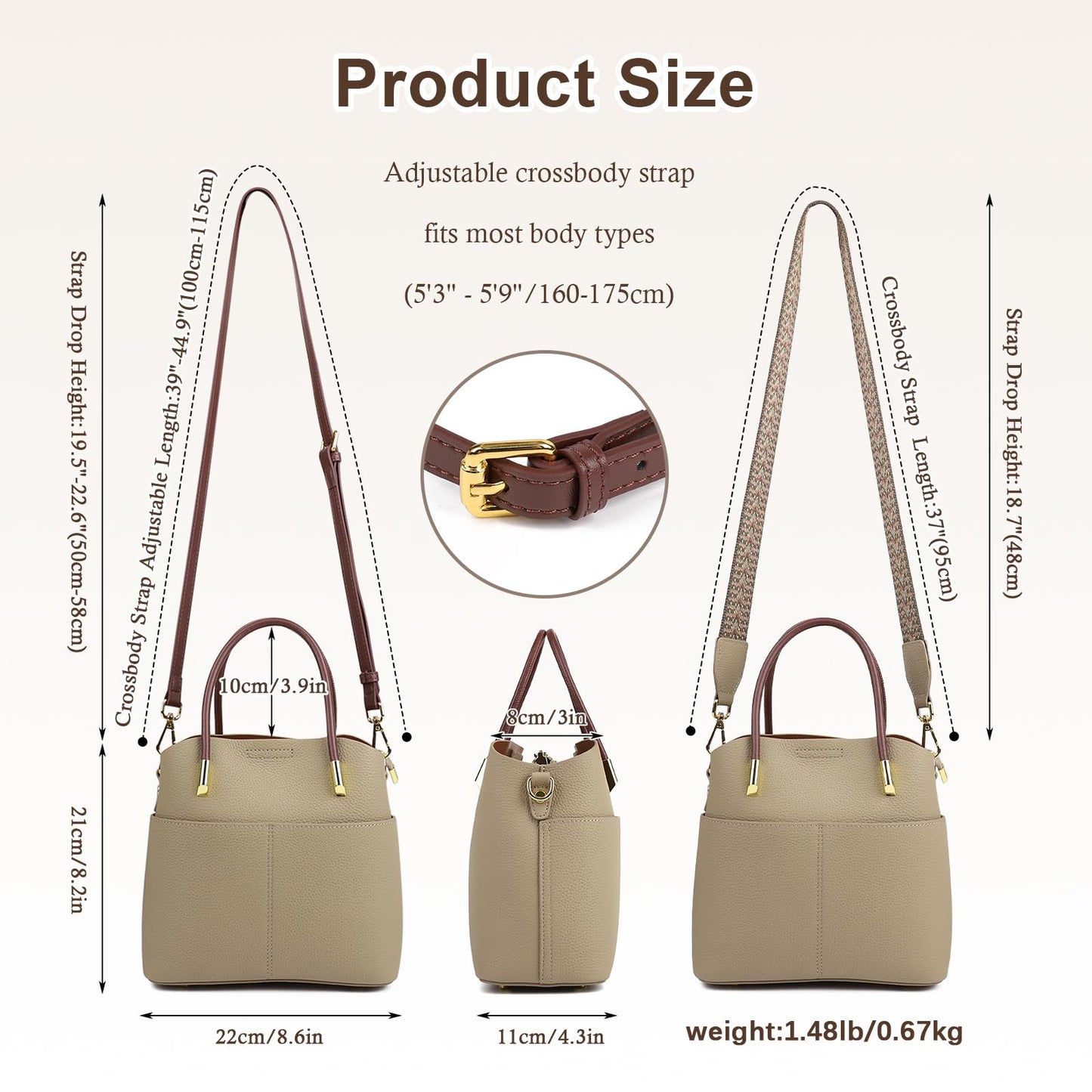 MFFOR Genuine Leather Crossbody Purses and Handbags for Women, Tote Shoulder Purse Bucket Handbag, Top Handle Satchel (Khaki