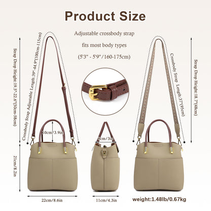 MFFOR Genuine Leather Crossbody Purses and Handbags for Women, Tote Shoulder Purse Bucket Handbag, Top Handle Satchel (Khaki