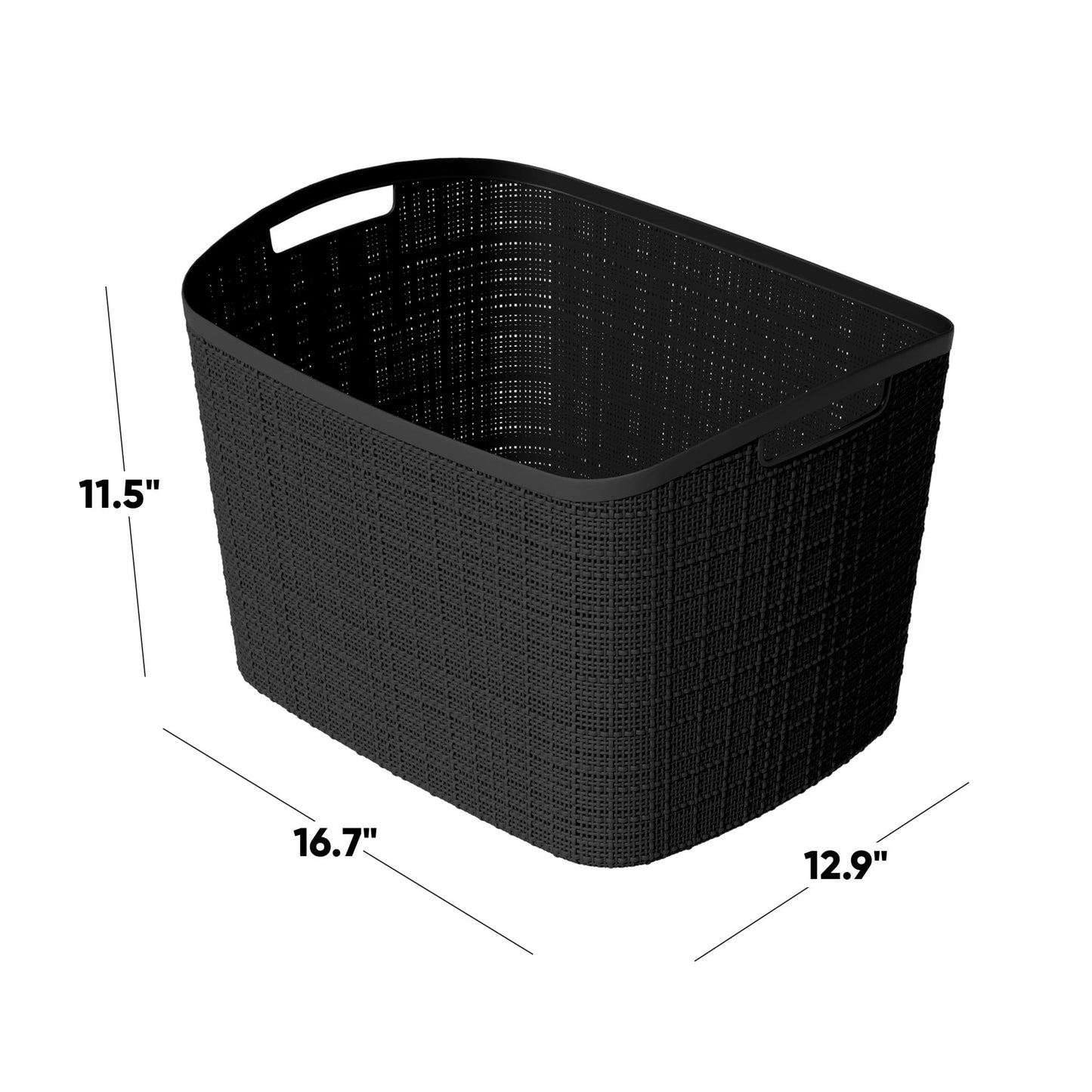 Curver Set of 2 XL 30.5L Jute Decorative Plastic Organization and Storage Baskets - Perfect Bins for Home Office, Closet Shelves, Kitchen Pantry and All Bedroom Essentials, Black