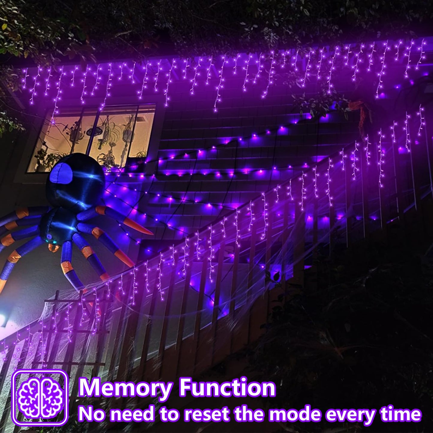 QITONG Purple Icicle Lights for Outside, 33ft 400 LED String Light Indoor Plug in, Clear Wire Connectable Icicle Christmas Lights with 8 Modes