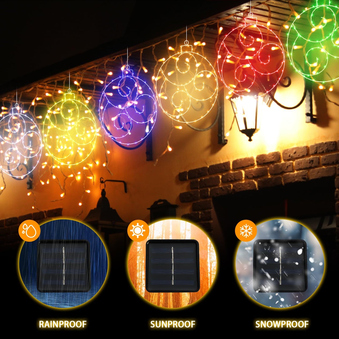 6 Pcs 12 Inch Solar Christmas Outdoor Light Decoration Christmas Hanging Ball LED Waterproof 60 Light with 8 Flicker Modes for Garden Tree Holiday Party Fireplace Decor