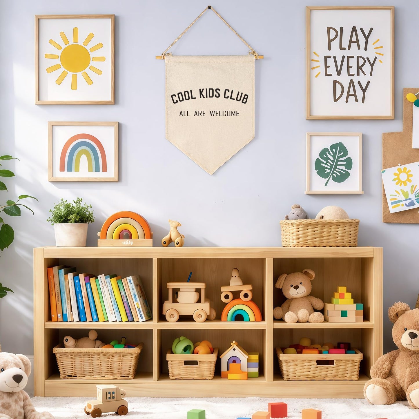 Cool Kids Club All Are Welcome-Canvas Banner Flag Sign Pennant Poster Wall Decor Gift for Kids Baby Boy Girl,Nursery Baby Room Playroom Bedroom Reading Room Door-Birthday Christmas Gift