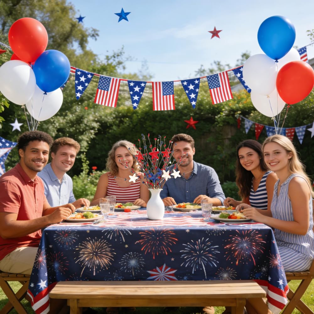 Independence Day Decorations, Artificial Patriotic Floral Picks with Blue Red White Berries 17 Inch Star Berry Stems for 4th of July Independence Day Patriotic Party Home Table Centerpiece Decor