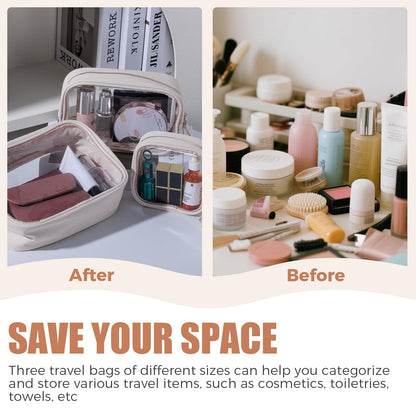 BS-MALL Toiletry Bag Waterproof Makeup Organizer Travel Size Clear - Makeup Cosmetic Organizer Water-resistant Portable Pouch PU Leather Washable Travel Essentials Makeup Bag 3 Pack