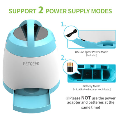 PETGEEK Dog Treat Dispenser with Button, Automatic Dog Feeder with Remote Control and Dual Power Supply, Dogs Puzzle Toys and Interactive Pet Stimulation Toys for Indoor/Outdoor Play (Blue)
