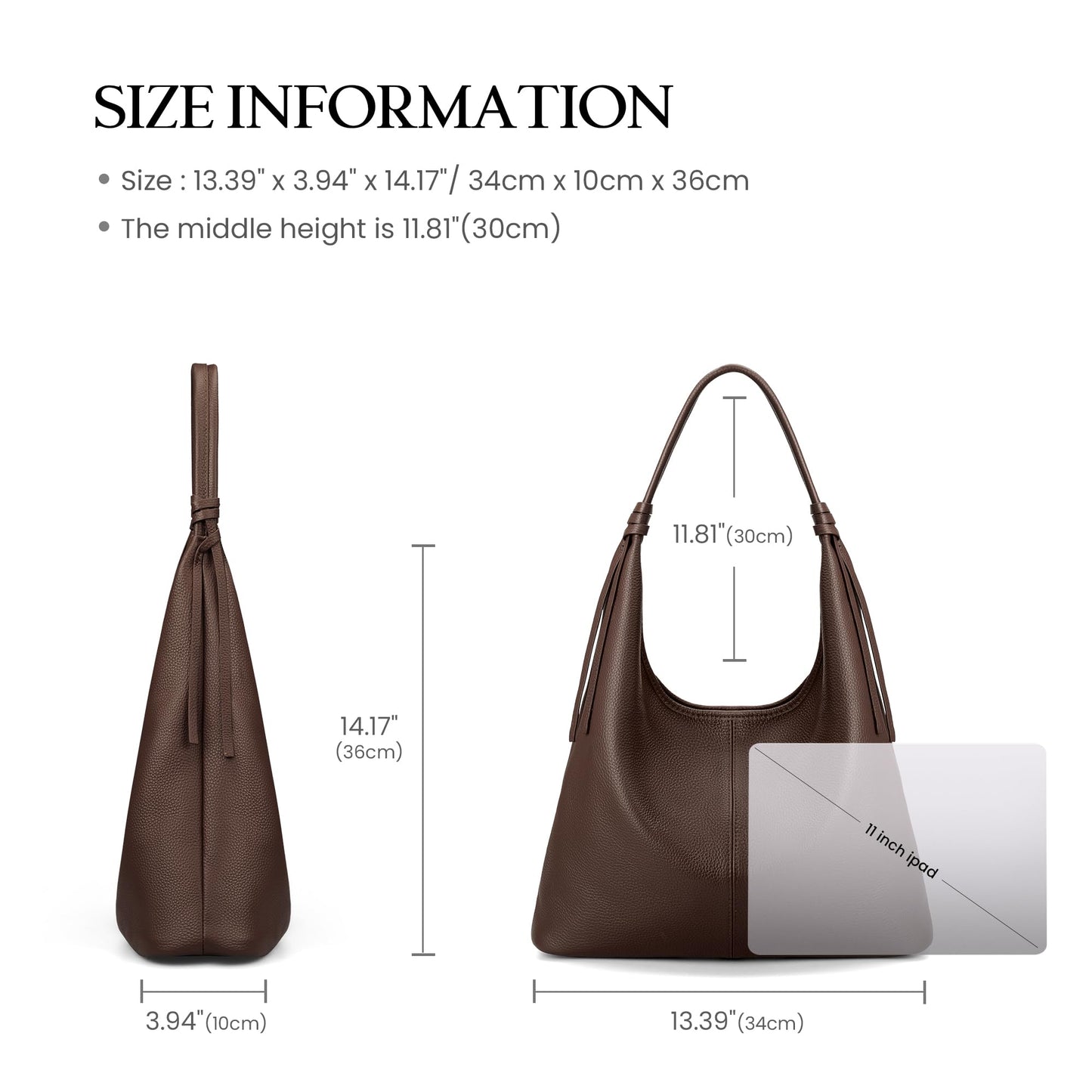 befen Genuine Leather Slouchy Hobo Purses for Women, Casual Hobo Bags Real Top Grain Leather Tote Handbags Women's Coffee Shoulder Satchel for Shopping, Outing, Travel