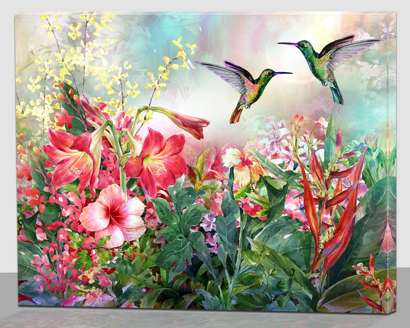 alottagifts Hummingbird Flowers Lighted Canvas Wall Art Print 16" x 12" With Timer | LED Canvas Wall Art Print Design | Modern Artwork for Living Room (Hummingbird Flowers, 16" x 12")