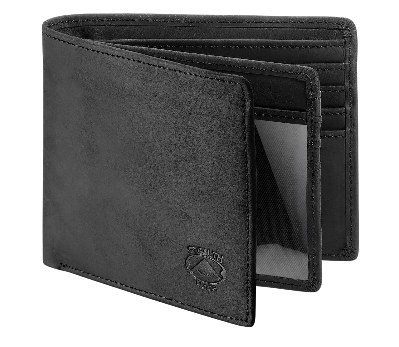 Stealth Mode Leather Bifold Wallet for Men With ID Window and RFID Blocking