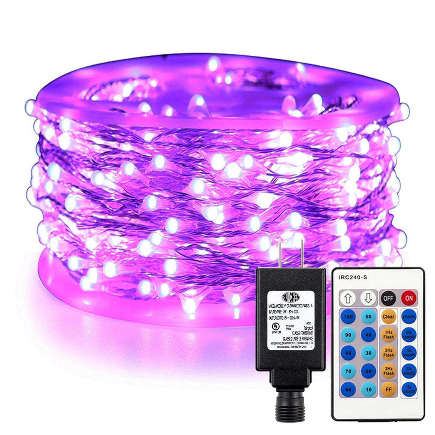 RUICHEN Dimmable Purple Fairy Lights Plug in, Waterproof Silver Wire 165 Ft 500 LED Starry String Lights with Remote for Christmas Halloween Party Bedroom Patio Garden