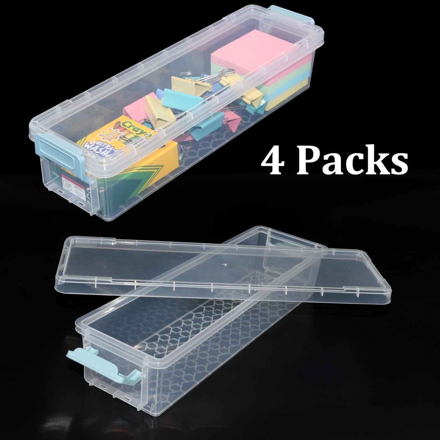 Chistepper 4 Packs Extra Long Pencil Box Large Capacity Pencil Case Clear Plastic Storage Container Long Paint Brush Storage Box Plastic Pencil Holder with Latching Lids (4)