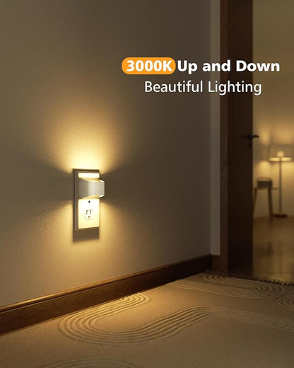 VOLISUN Night Lights Plug into Wall, 6 Pack Up and Down LED Night Light with Dusk to Dawn Light Sensor, 3000K Warm White Nightlight for Hallway, Bedroom, Bathroom, Kitchen White