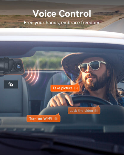 WOLFBOX G850 12" 4K Rear View Mirror Camera with 5.8GHz WiFi and Voice Control, Smart Mirror Dash Cam Front and Rear, Backup Camera with 1080P Rear Camera, Dash Cam with WDR, Includes 64GB Card & GPS