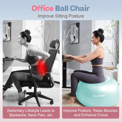 kisnbld Exercise Ball, Extra Thick Yoga Ball for Workout Pregnancy Stability, 4 Sizes Anti-Burst Balance Ball with Foot Pump - Heavy Duty Fitness Ball Chair for Office, Home & Gym