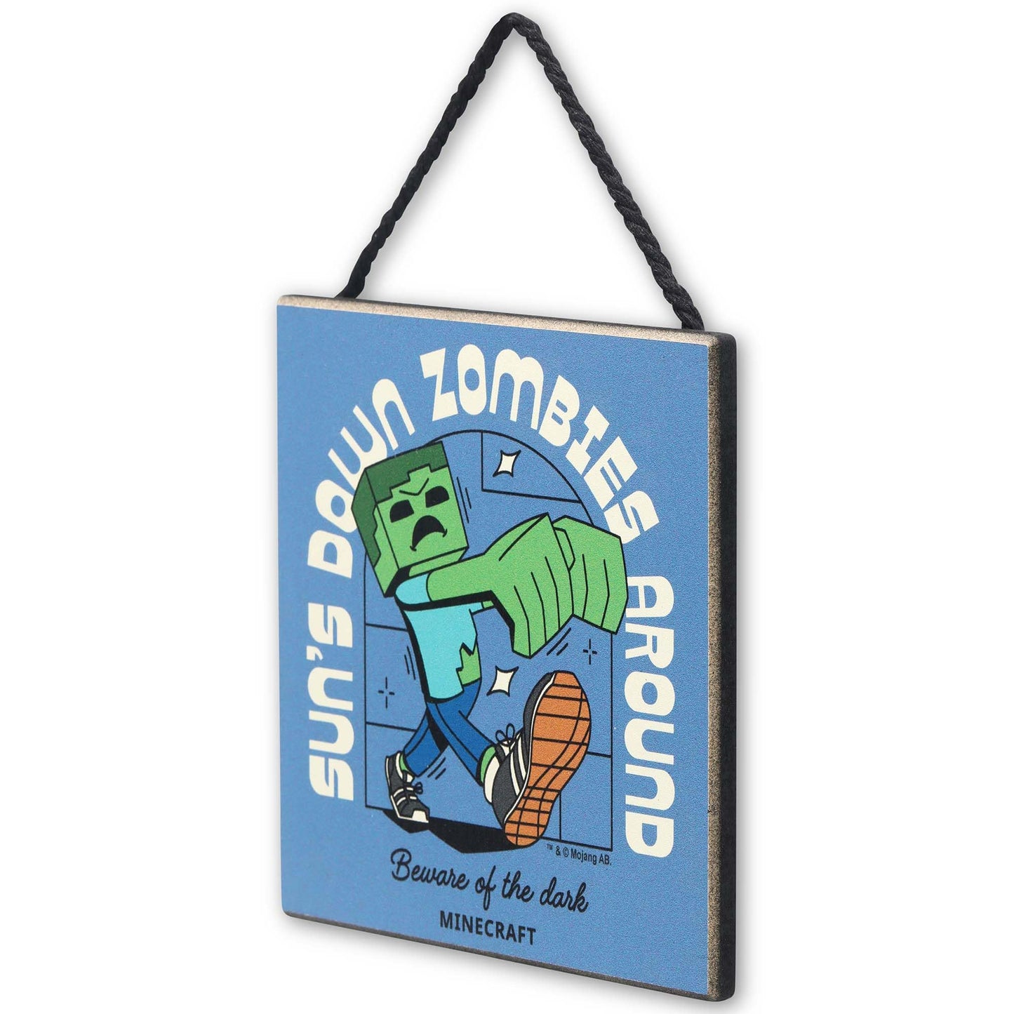 Minecraft Sun's Down Zombies Around Hanging Wood Wall Decor - Fun Minecraft Zombies Sign for Bedroom or Game Room